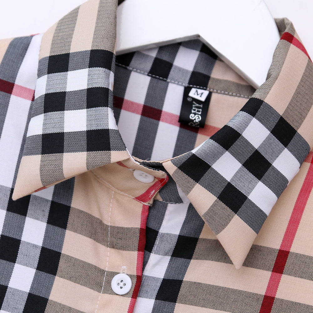 Cotton plaid shirt large size bottoming shirt