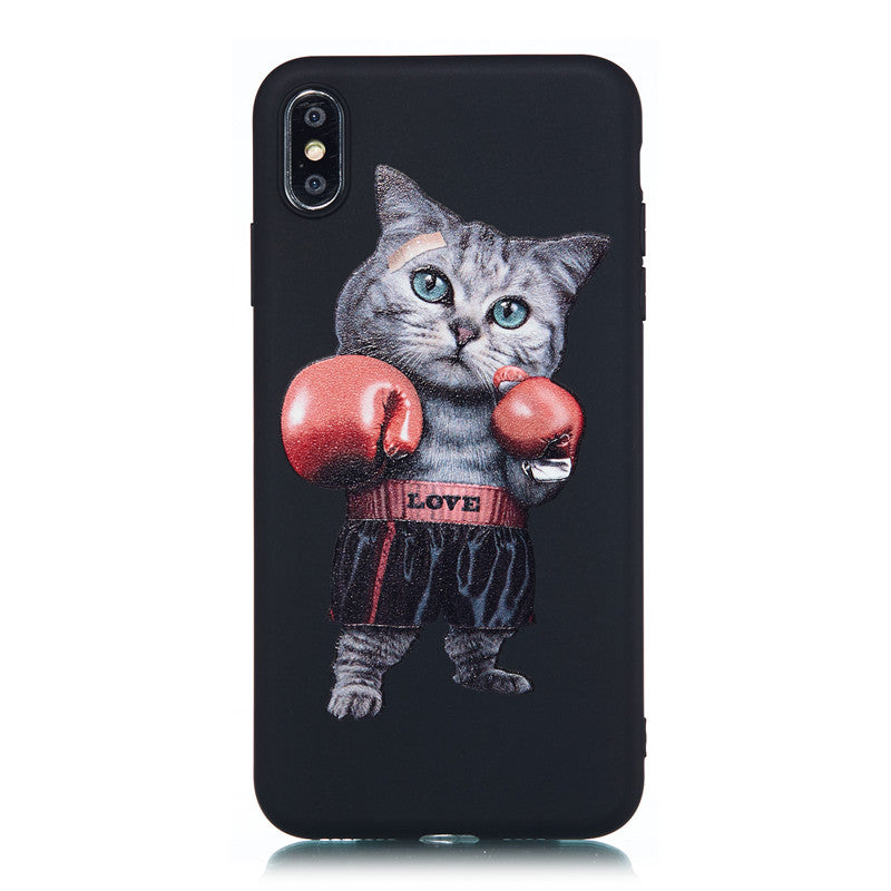 For iPhone XS Case Back Cover Soft TPU Matte Painting Owl Feather formula Color dog Boxing Cat Easy bear