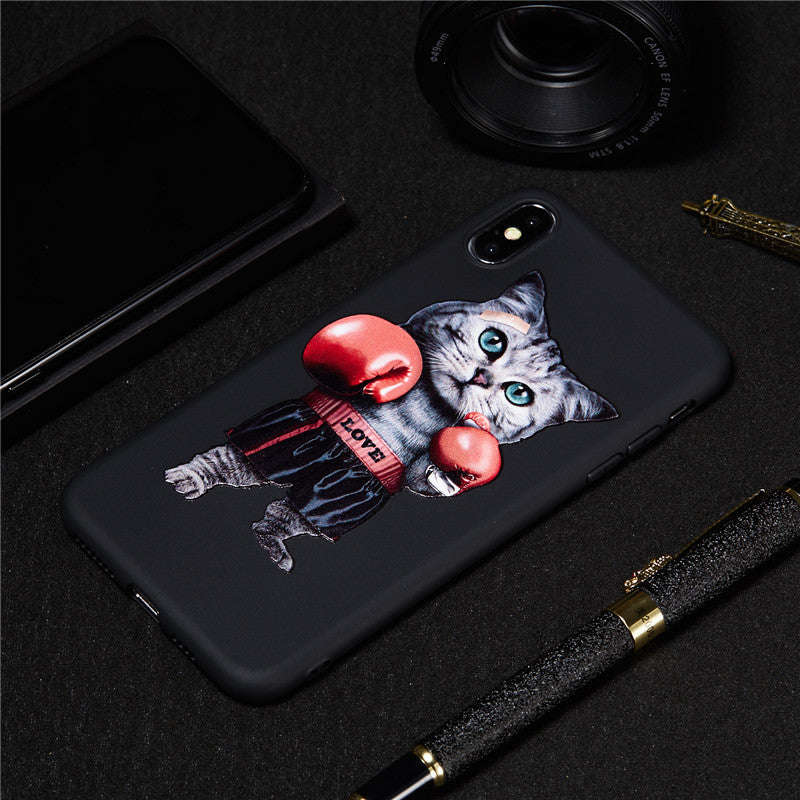 For iPhone XS Case Back Cover Soft TPU Matte Painting Owl Feather formula Color dog Boxing Cat Easy bear