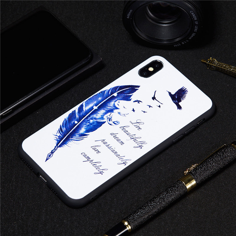 For iPhone XS Case Back Cover Soft TPU Matte Painting Owl Feather formula Color dog Boxing Cat Easy bear