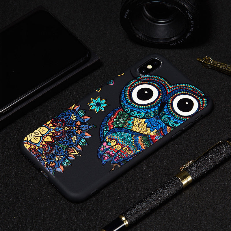 For iPhone XS Case Back Cover Soft TPU Matte Painting Owl Feather formula Color dog Boxing Cat Easy bear