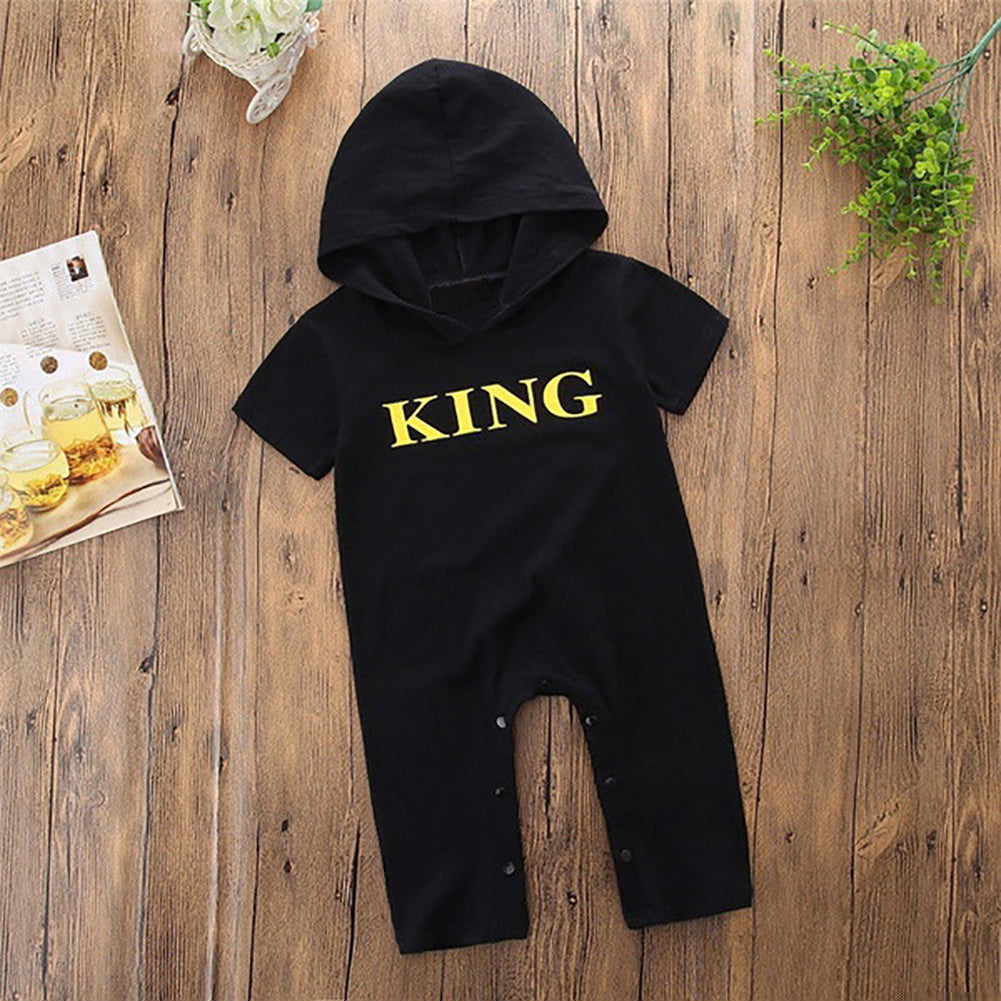 Baby Infant Boys King Letters Hooded Romper Cotton Clothes Outfit Jumpsuit