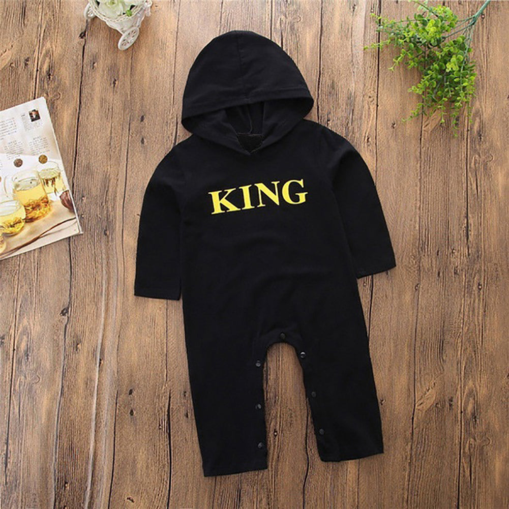 Baby Infant Boys King Letters Hooded Romper Cotton Clothes Outfit Jumpsuit