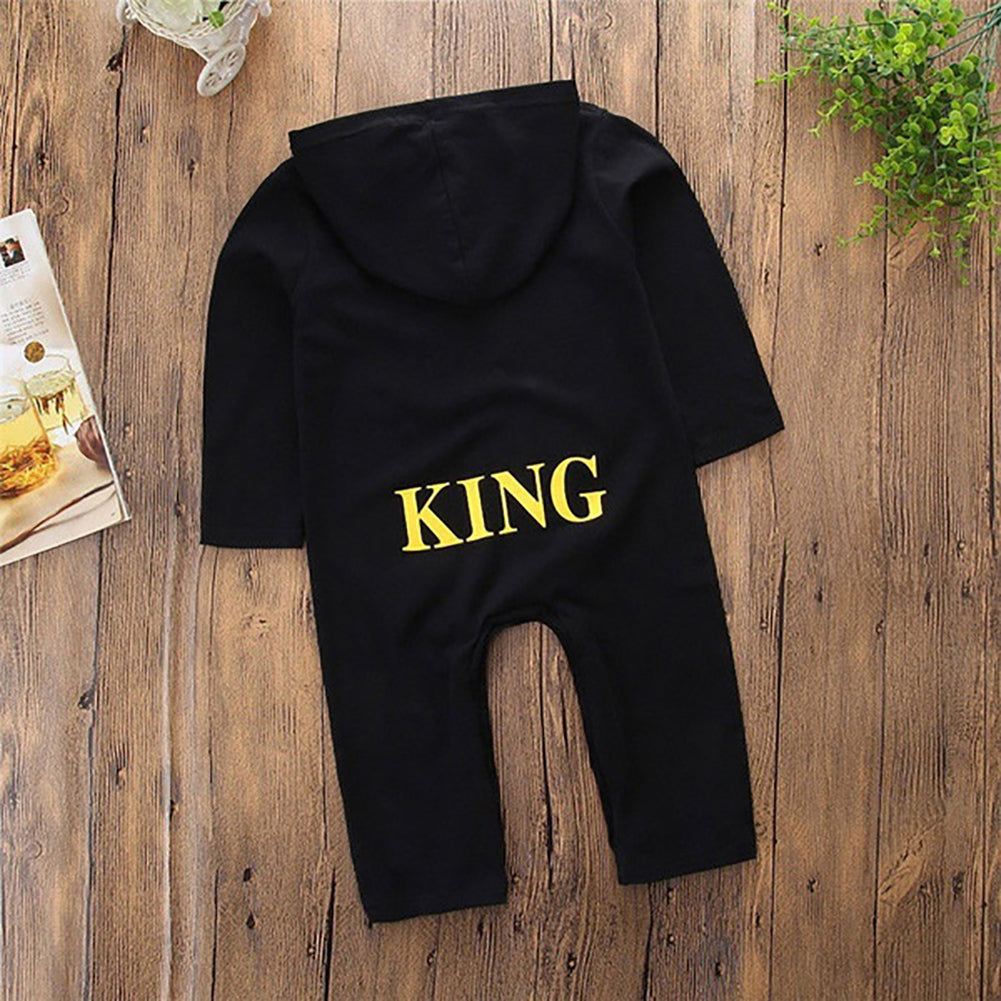 Baby Infant Boys King Letters Hooded Romper Cotton Clothes Outfit Jumpsuit