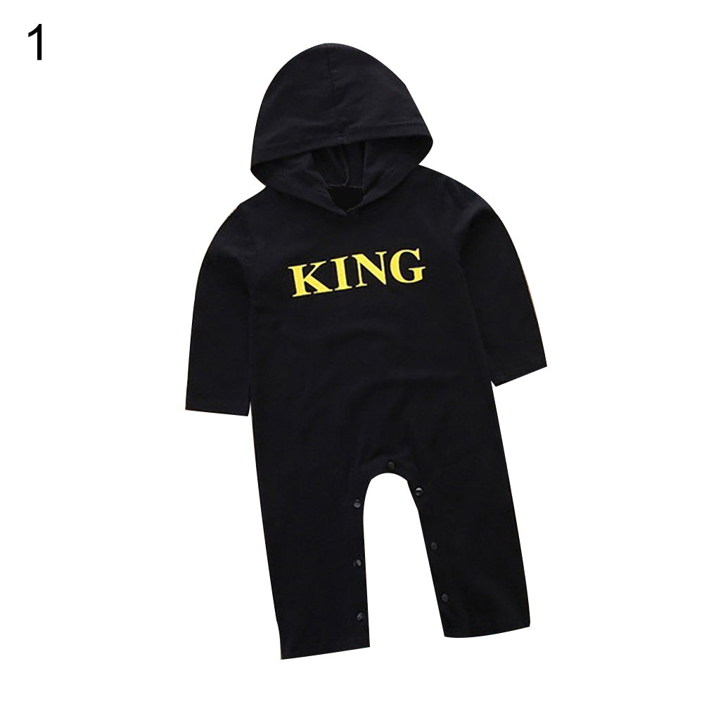 Baby Infant Boys King Letters Hooded Romper Cotton Clothes Outfit Jumpsuit