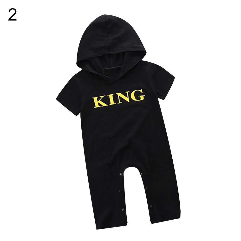 Baby Infant Boys King Letters Hooded Romper Cotton Clothes Outfit Jumpsuit