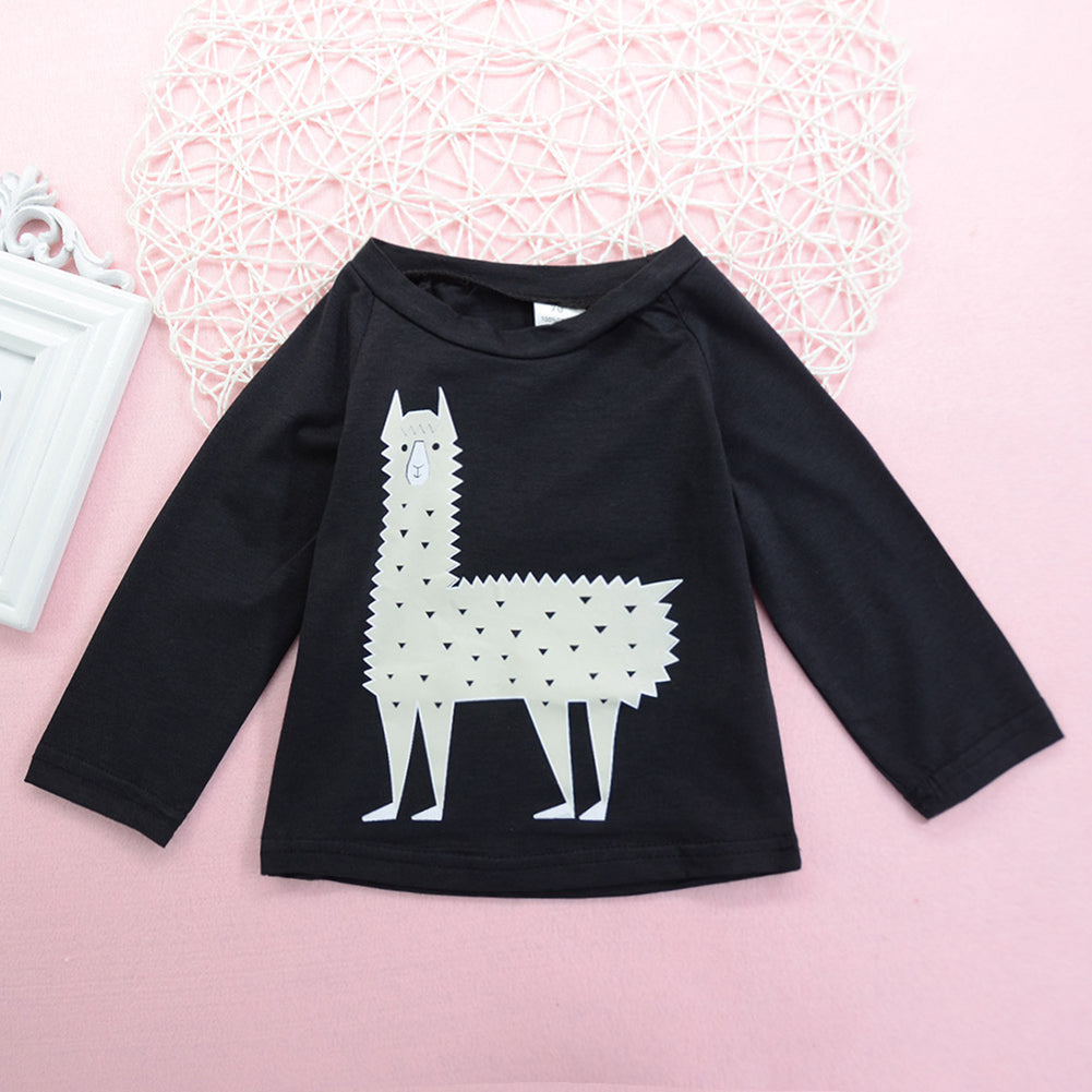 3Pcs Baby Kids Cartoon Alpaca Pattern Long Sleeve Pullover Pants Beanie Outfits