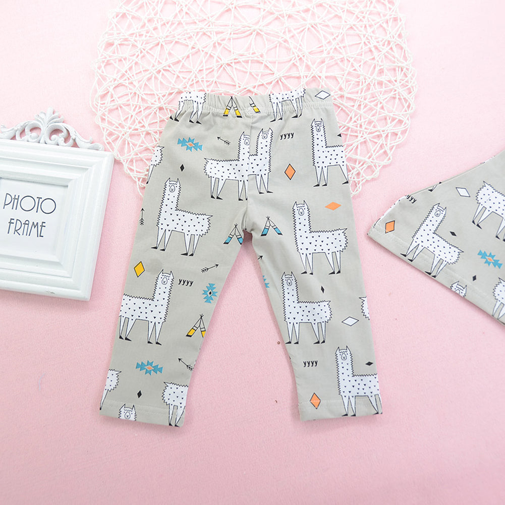 3Pcs Baby Kids Cartoon Alpaca Pattern Long Sleeve Pullover Pants Beanie Outfits