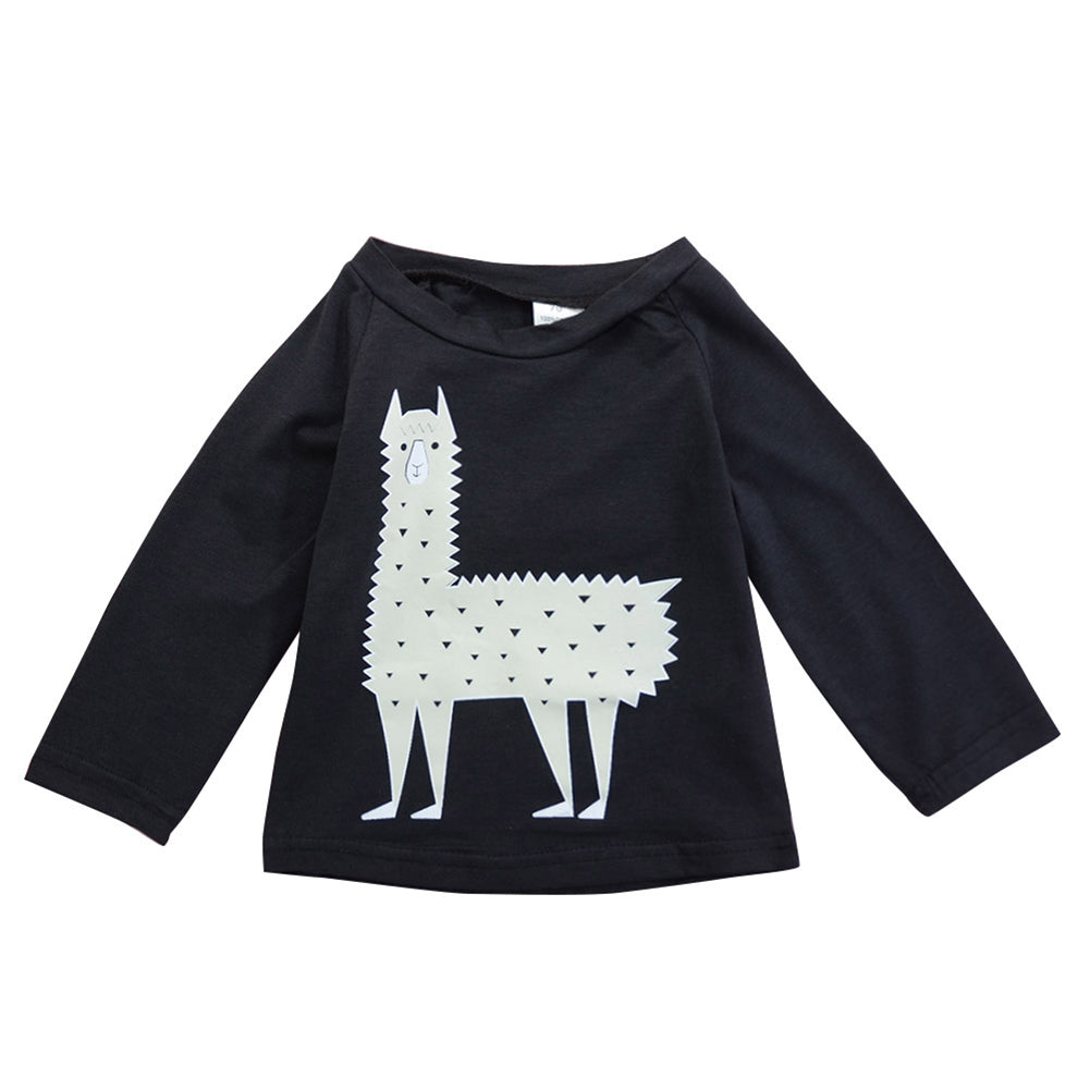 3Pcs Baby Kids Cartoon Alpaca Pattern Long Sleeve Pullover Pants Beanie Outfits