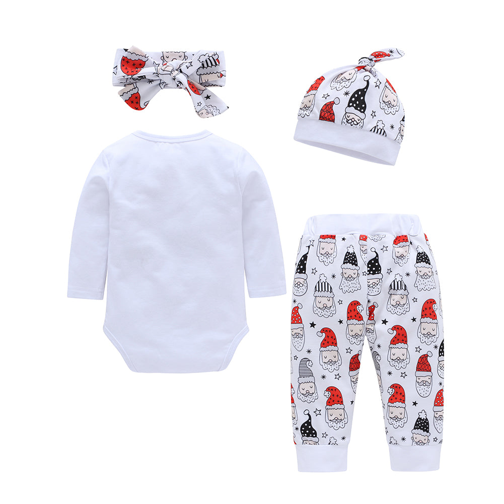 Christmas Santa Infant Baby Long Sleeve Romper Pants Hat Headband Outfit Set