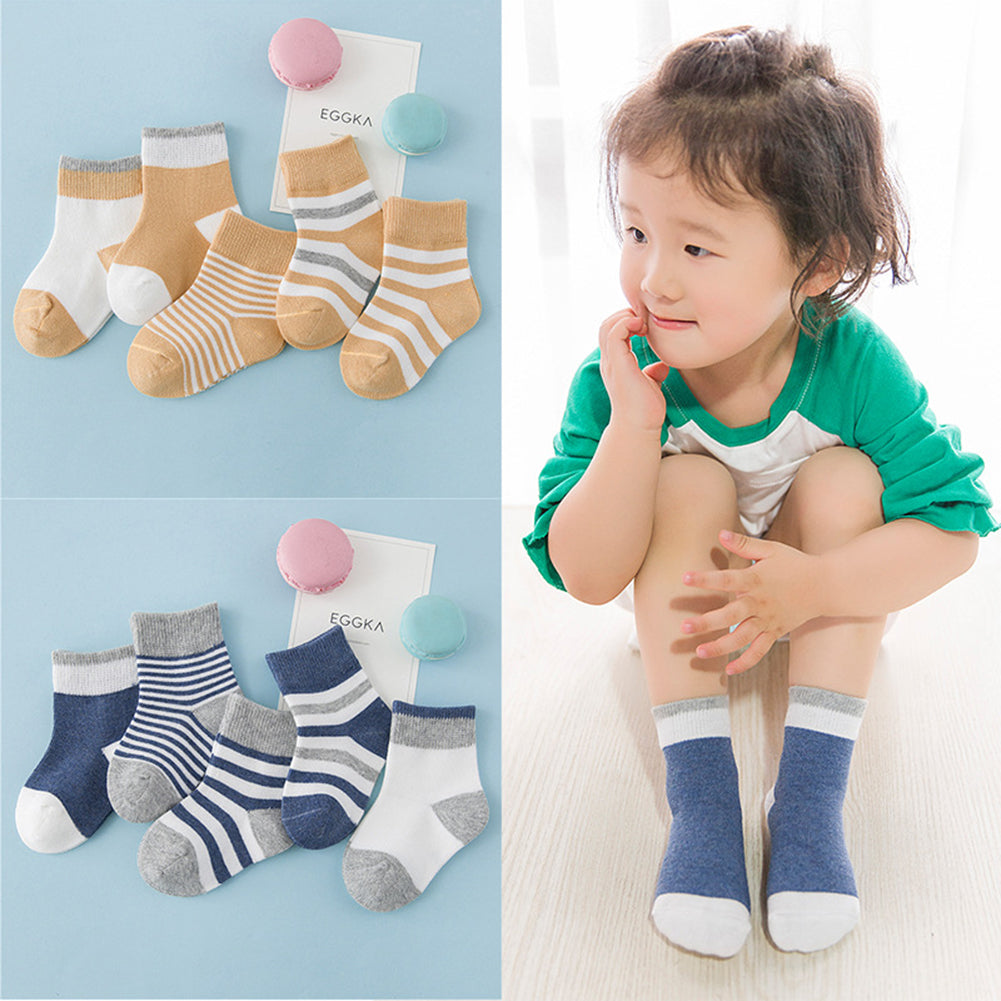 5 Pairs Toddler Baby Boy Girl Breathable Soft Cotton Anti-slip Striped Socks