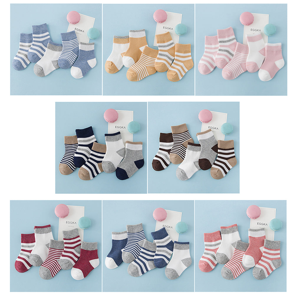 5 Pairs Toddler Baby Boy Girl Breathable Soft Cotton Anti-slip Striped Socks