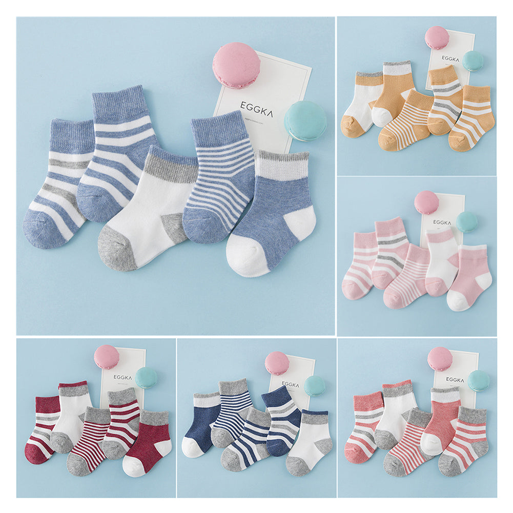 5 Pairs Toddler Baby Boy Girl Breathable Soft Cotton Anti-slip Striped Socks