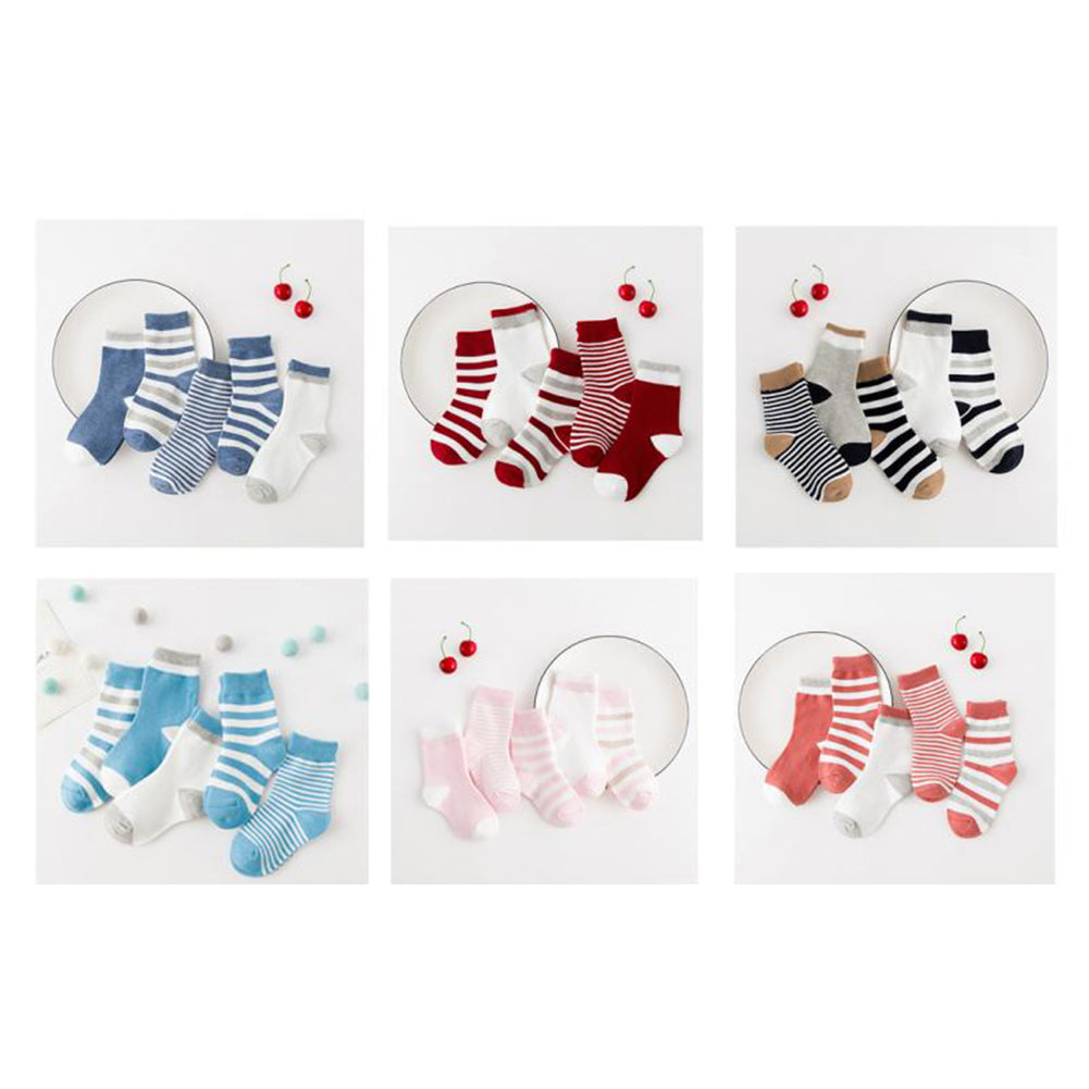 5 Pairs Toddler Baby Boy Girl Breathable Soft Cotton Anti-slip Striped Socks