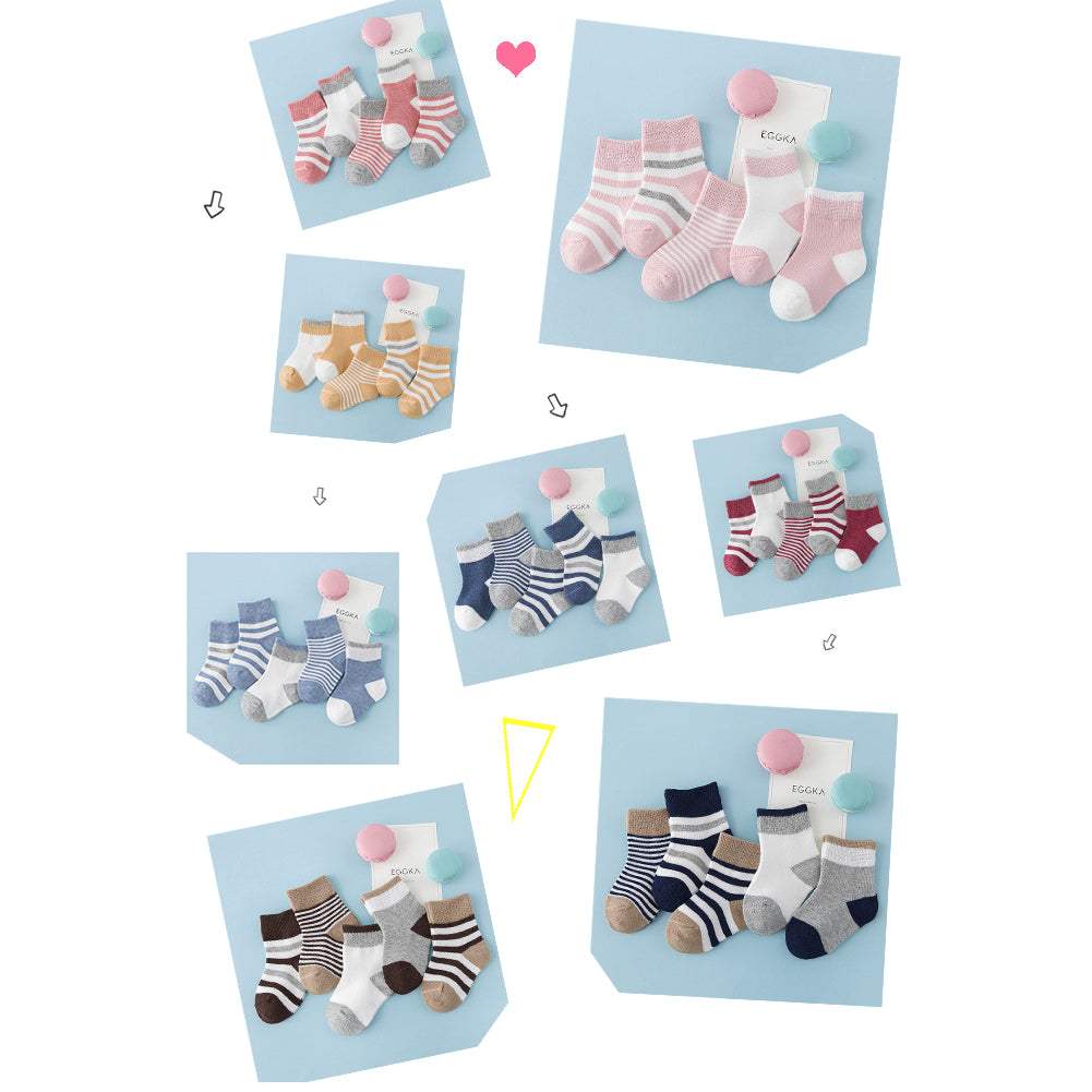 5 Pairs Toddler Baby Boy Girl Breathable Soft Cotton Anti-slip Striped Socks