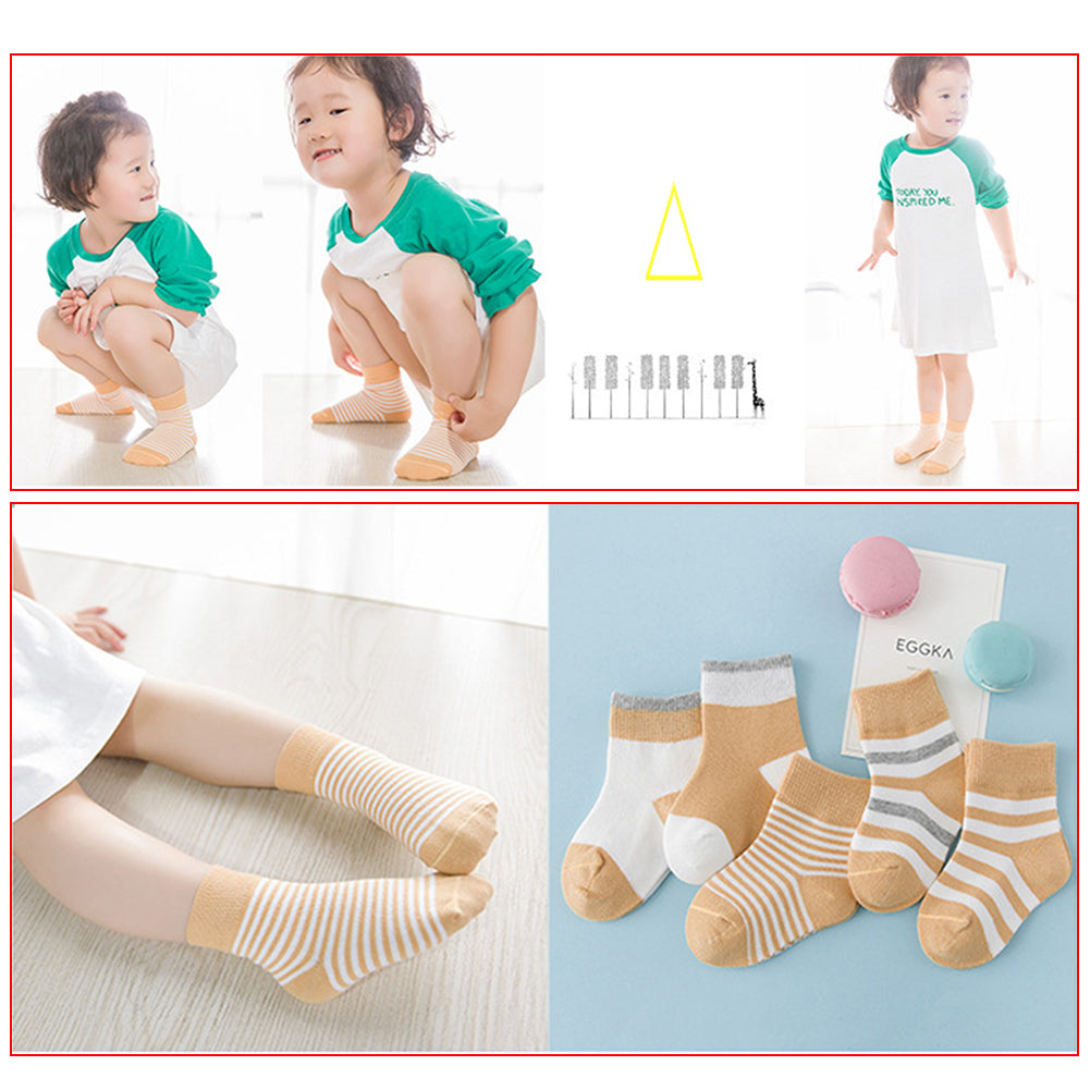 5 Pairs Toddler Baby Boy Girl Breathable Soft Cotton Anti-slip Striped Socks