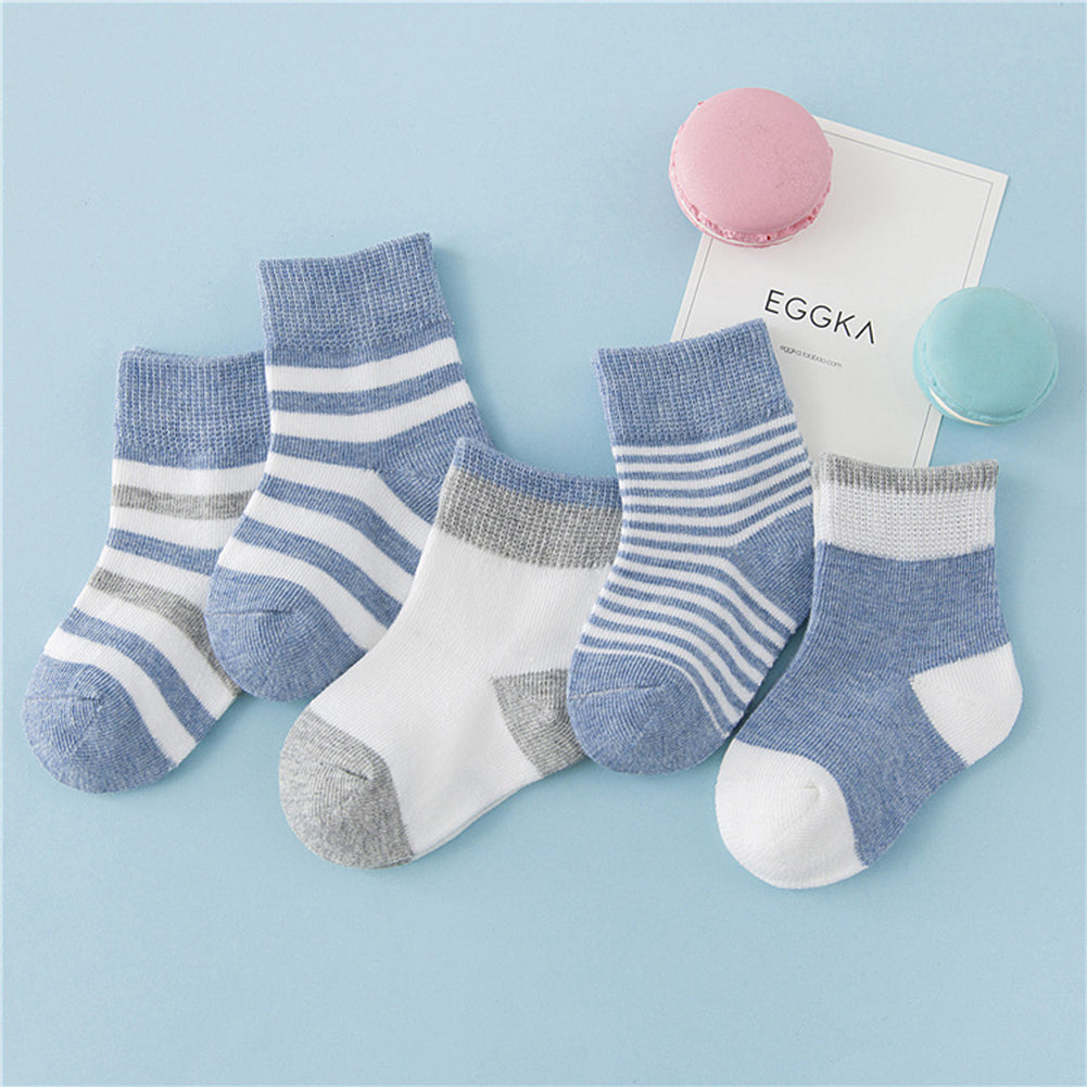 5 Pairs Toddler Baby Boy Girl Breathable Soft Cotton Anti-slip Striped Socks