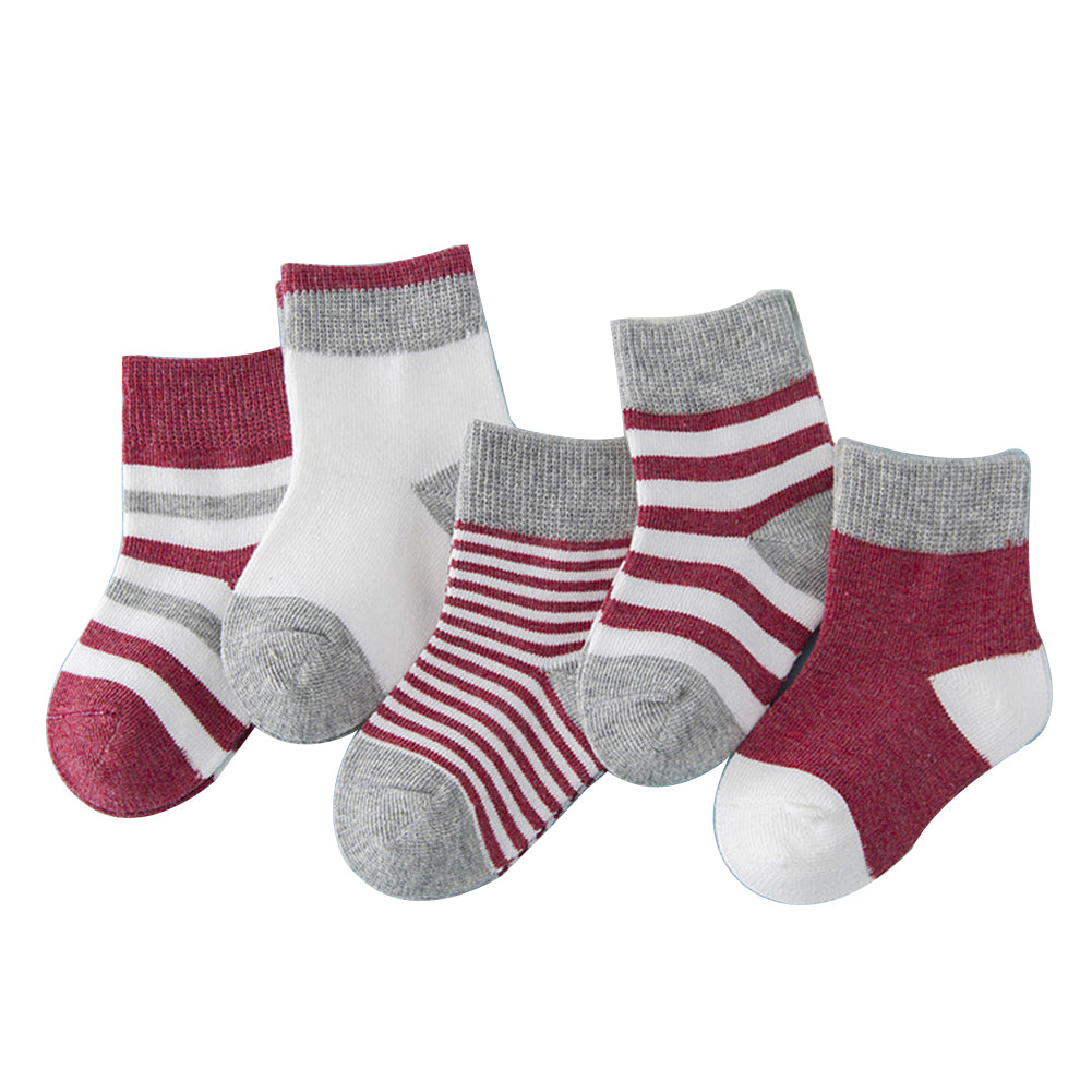 5 Pairs Toddler Baby Boy Girl Breathable Soft Cotton Anti-slip Striped Socks