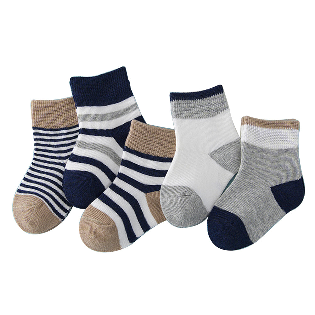 5 Pairs Toddler Baby Boy Girl Breathable Soft Cotton Anti-slip Striped Socks