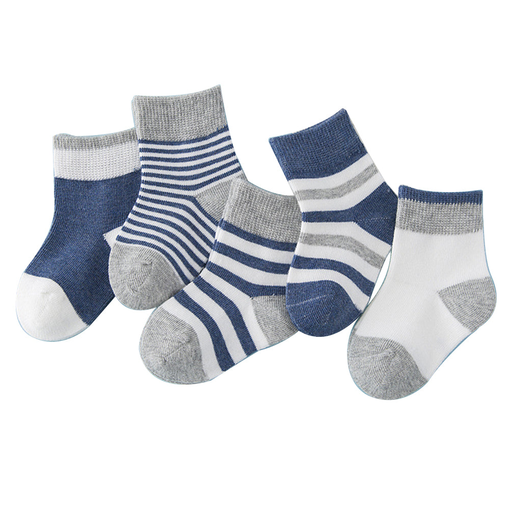 5 Pairs Toddler Baby Boy Girl Breathable Soft Cotton Anti-slip Striped Socks