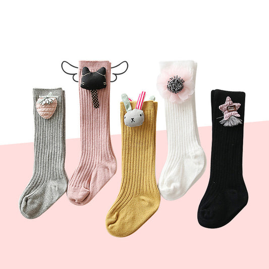 Kids Girls Cute Rabbit Flower Elastic Stockings Below Knee Cotton Long Socks
