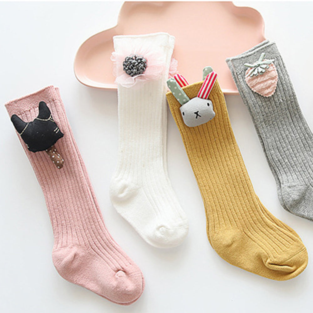 Kids Girls Cute Rabbit Flower Elastic Stockings Below Knee Cotton Long Socks
