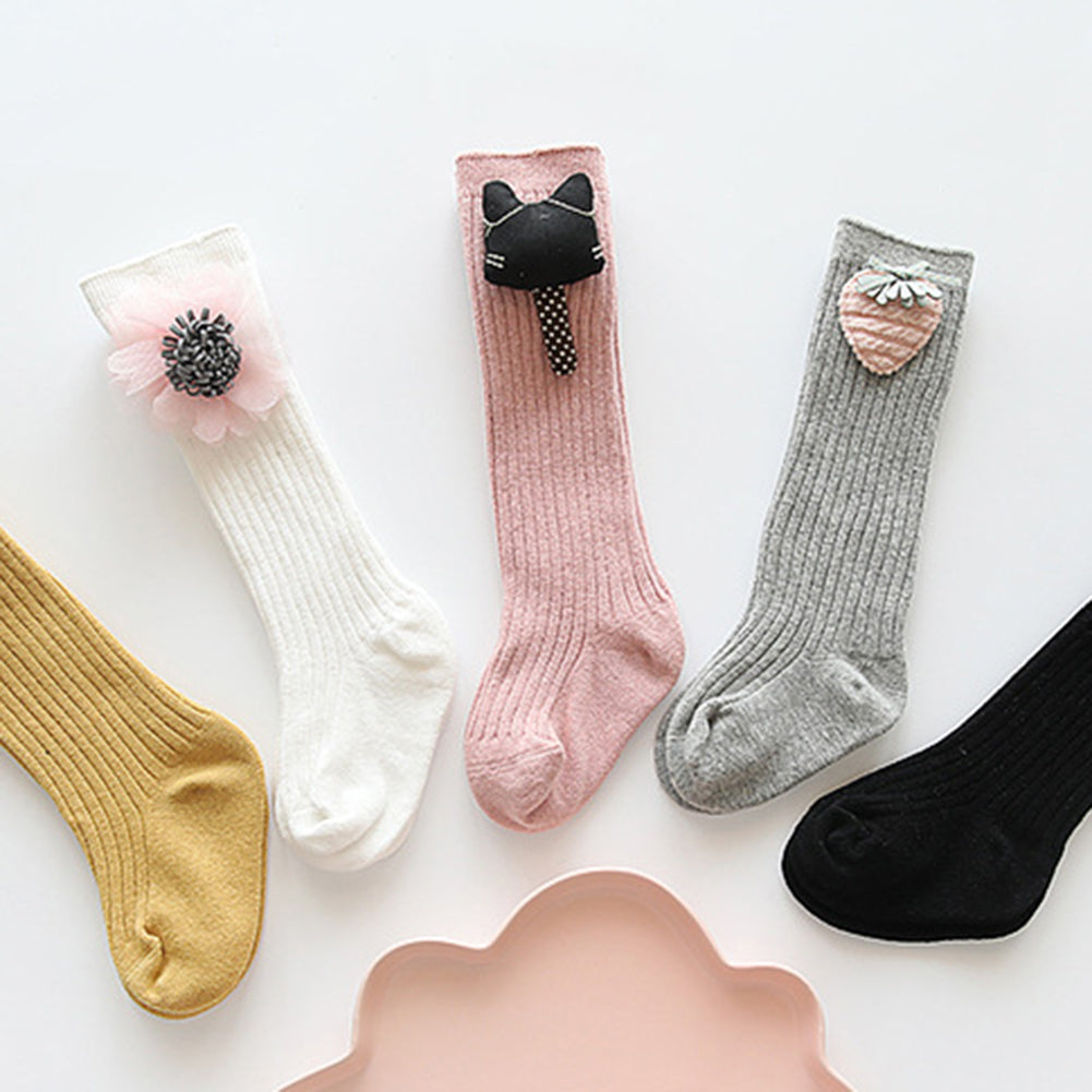 Kids Girls Cute Rabbit Flower Elastic Stockings Below Knee Cotton Long Socks