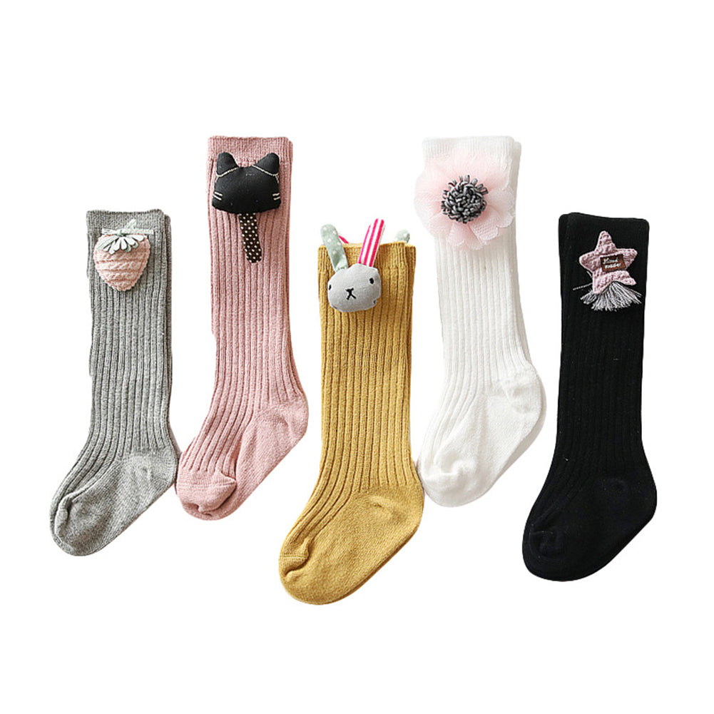 Kids Girls Cute Rabbit Flower Elastic Stockings Below Knee Cotton Long Socks