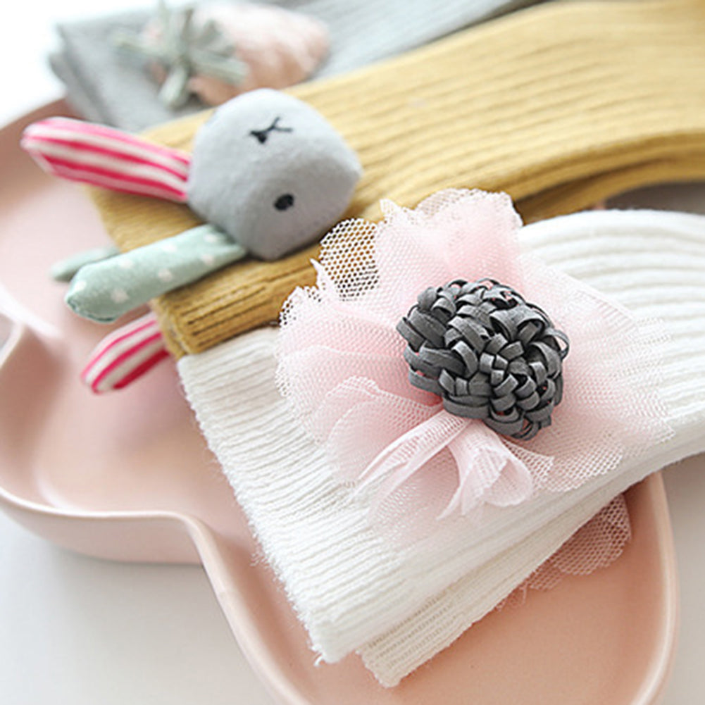 Kids Girls Cute Rabbit Flower Elastic Stockings Below Knee Cotton Long Socks