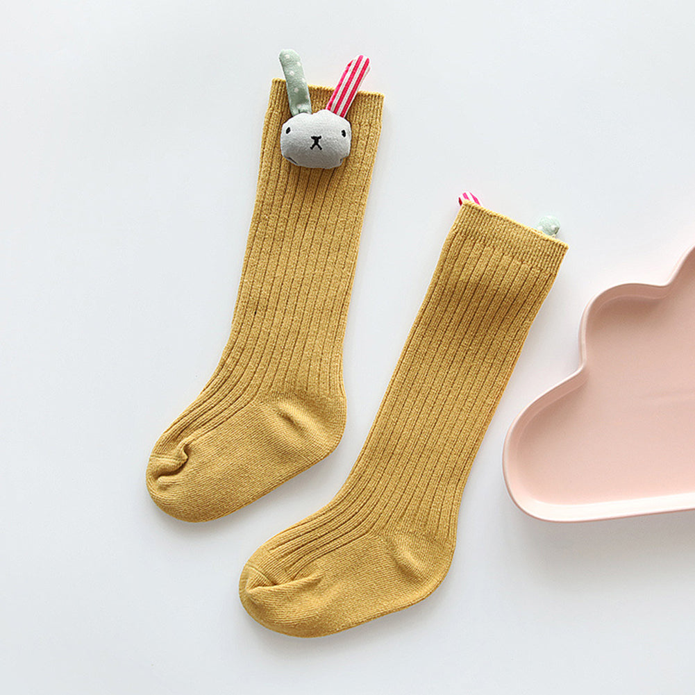 Kids Girls Cute Rabbit Flower Elastic Stockings Below Knee Cotton Long Socks