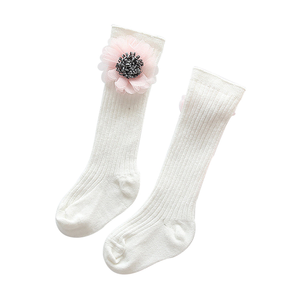 Kids Girls Cute Rabbit Flower Elastic Stockings Below Knee Cotton Long Socks