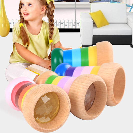 Rainbow Magical Wooden Mini Kaleidoscope Effect Polygon Prism Children Toy