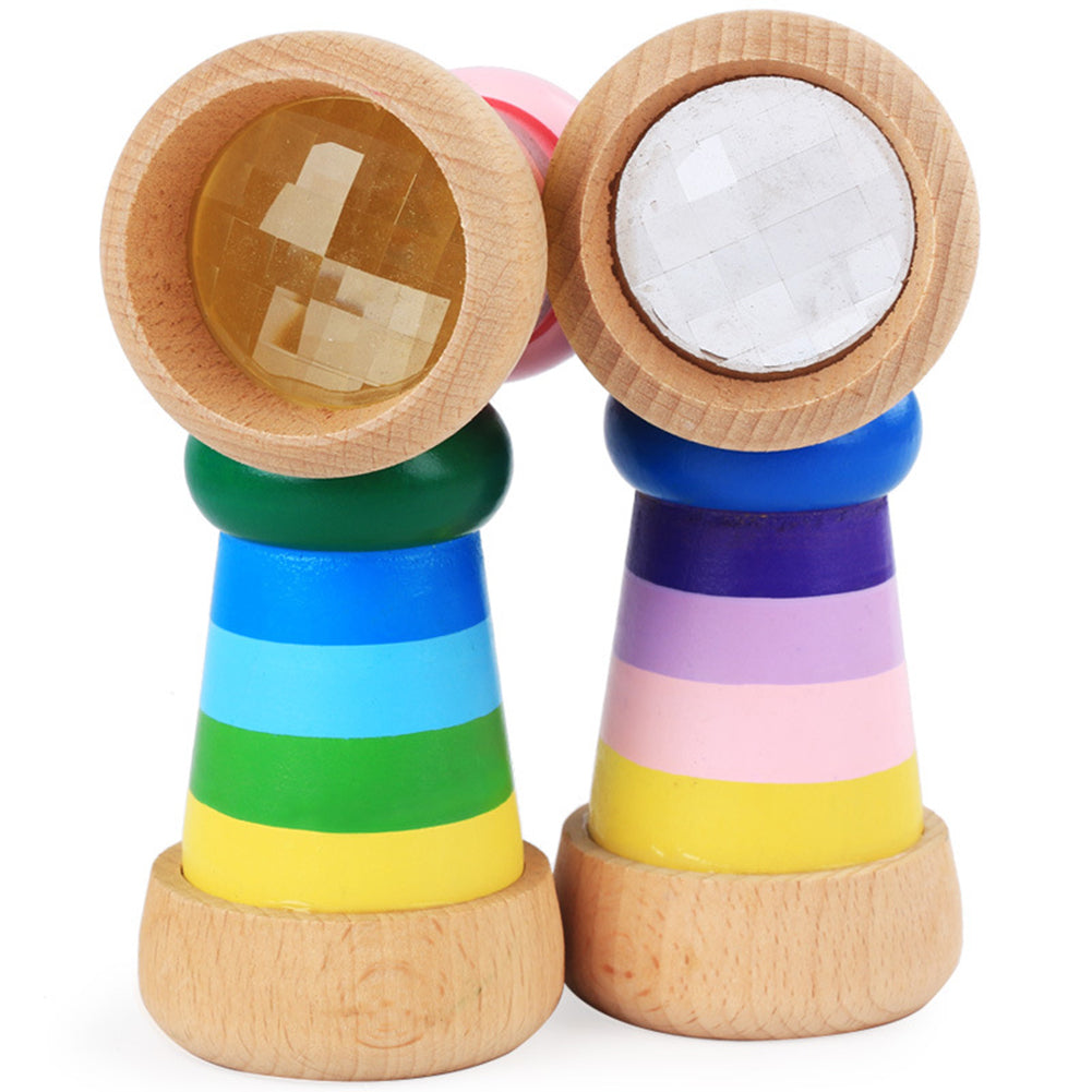 Rainbow Magical Wooden Mini Kaleidoscope Effect Polygon Prism Children Toy