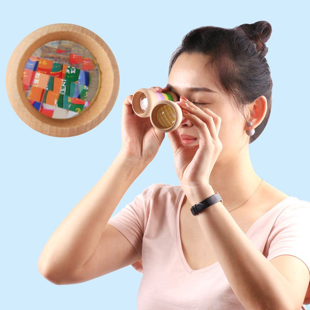 Rainbow Magical Wooden Mini Kaleidoscope Effect Polygon Prism Children Toy