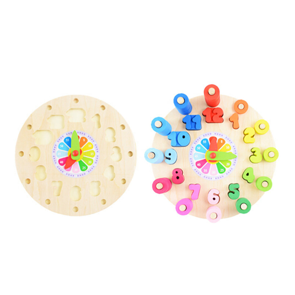 Wooden Colorful Clock Counting Stacking Blocks Jigsaw Puzzle Education Kids Toy