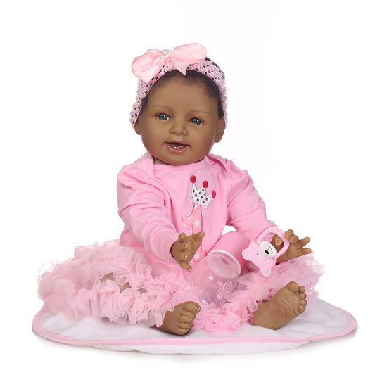 55cm Black Girl Reborn Baby Soft Vinyl Silicone Doll Children Accompany Toy