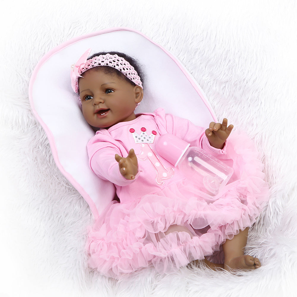 55cm Black Girl Reborn Baby Soft Vinyl Silicone Doll Children Accompany Toy
