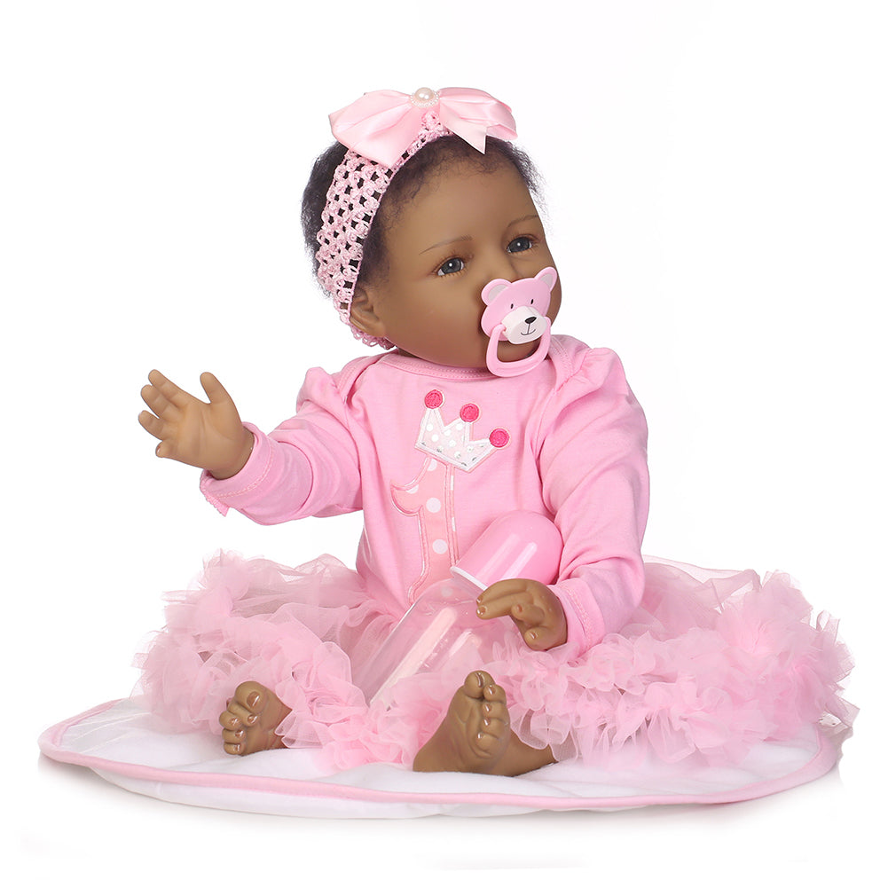 55cm Black Girl Reborn Baby Soft Vinyl Silicone Doll Children Accompany Toy