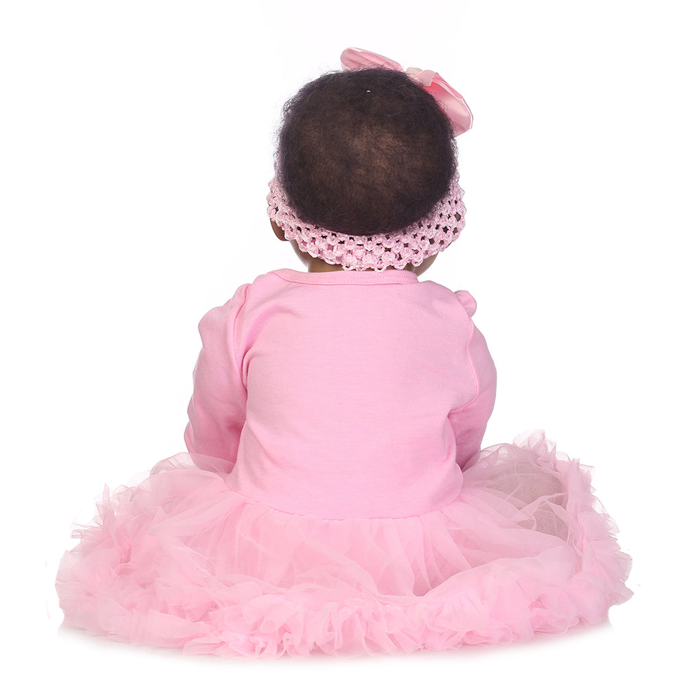 55cm Black Girl Reborn Baby Soft Vinyl Silicone Doll Children Accompany Toy