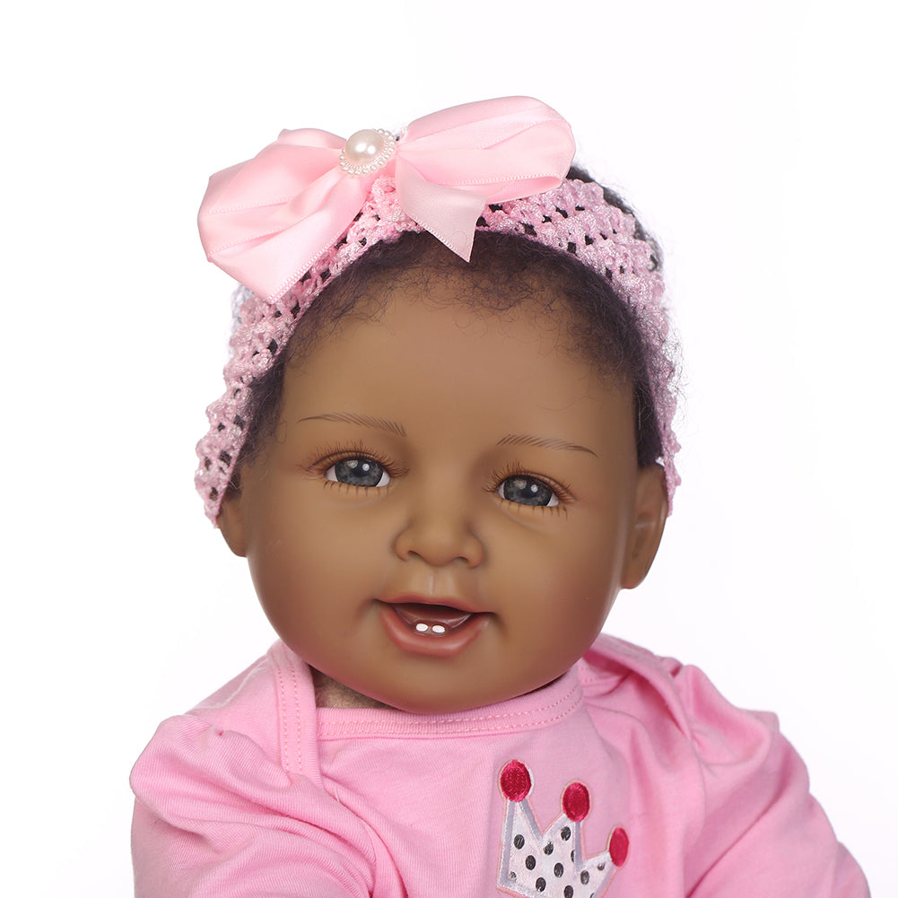55cm Black Girl Reborn Baby Soft Vinyl Silicone Doll Children Accompany Toy