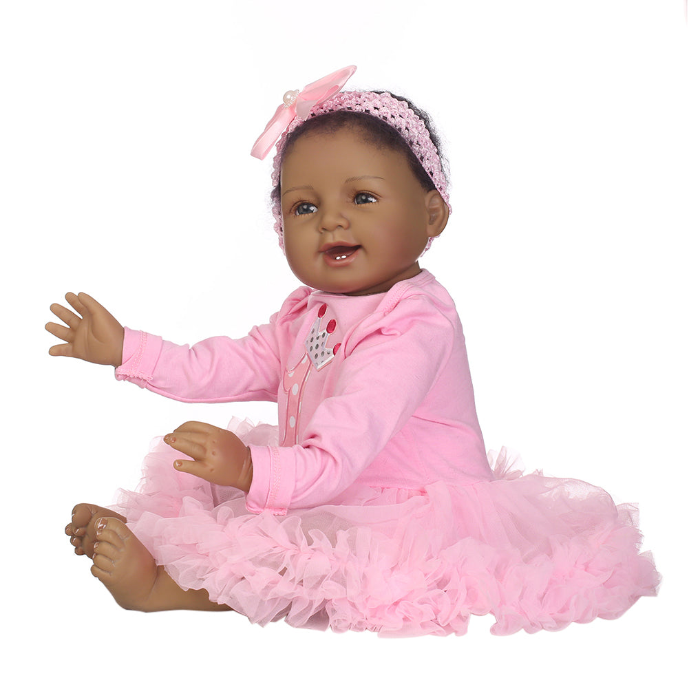 55cm Black Girl Reborn Baby Soft Vinyl Silicone Doll Children Accompany Toy