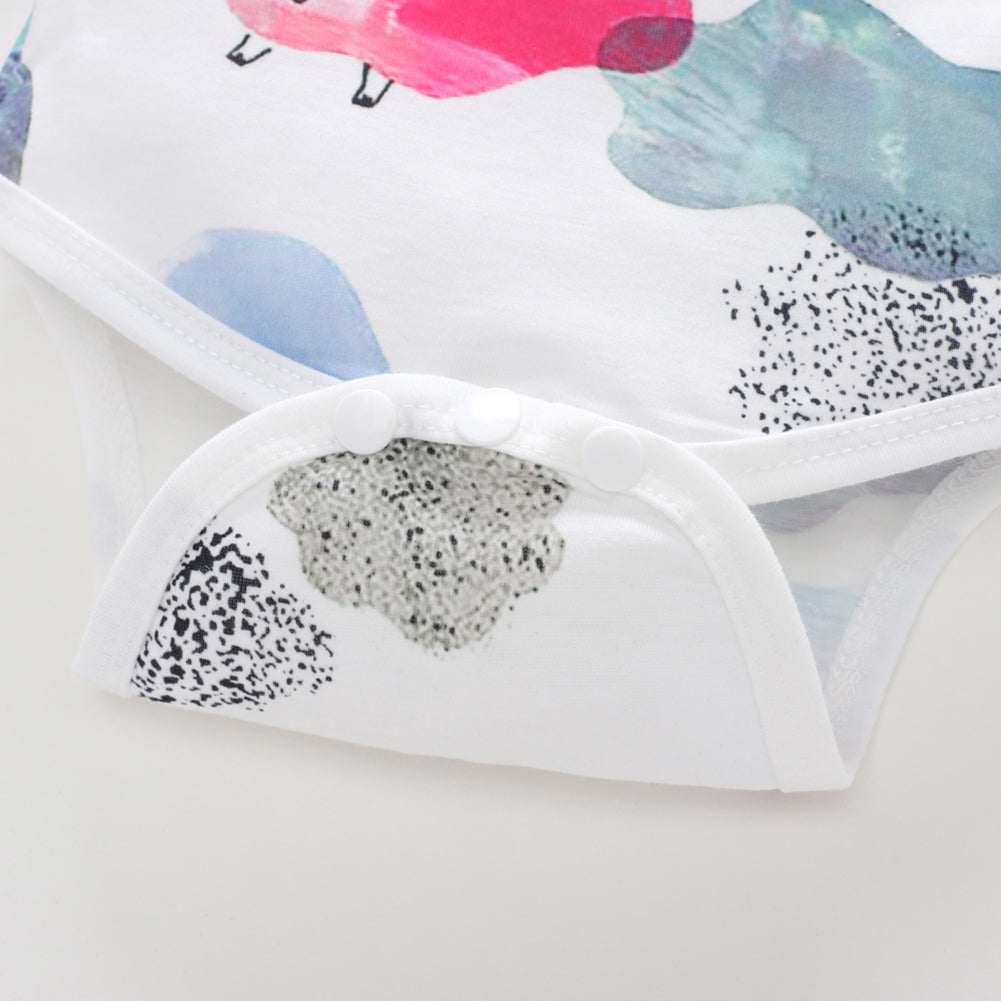 Cartoon Cloud Printed Cotton Long Sleeve Baby Girl Romper Headband Clothes Set