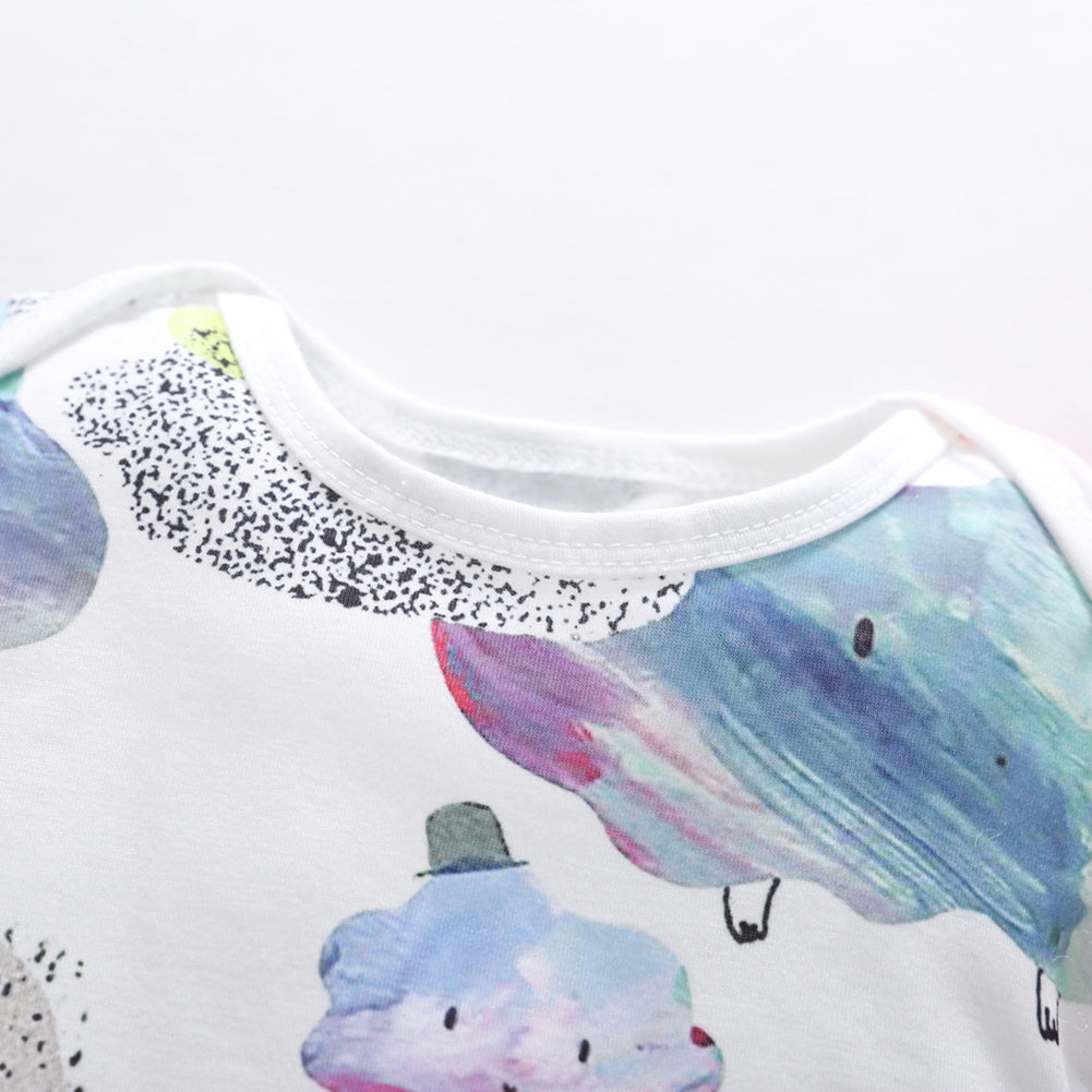 Cartoon Cloud Printed Cotton Long Sleeve Baby Girl Romper Headband Clothes Set