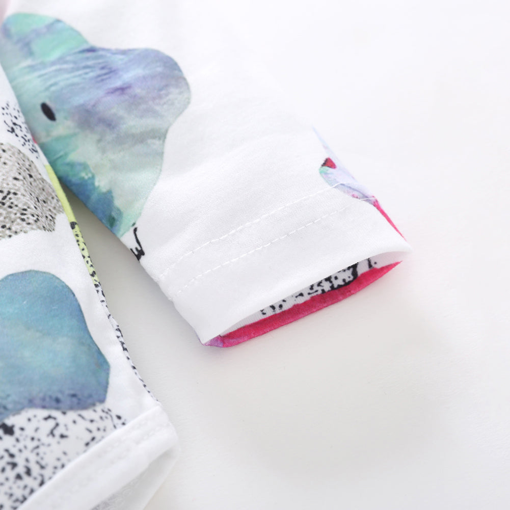 Cartoon Cloud Printed Cotton Long Sleeve Baby Girl Romper Headband Clothes Set