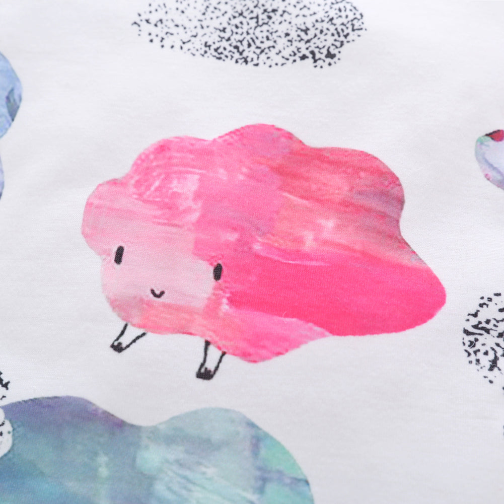 Cartoon Cloud Printed Cotton Long Sleeve Baby Girl Romper Headband Clothes Set