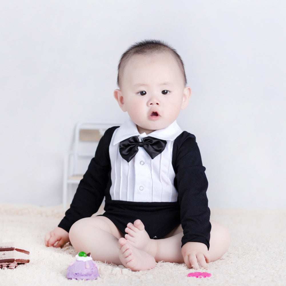 Fashion Bow Tie Long Sleeve Infant Baby Boys Cotton Romper Jumpsuit Clothes