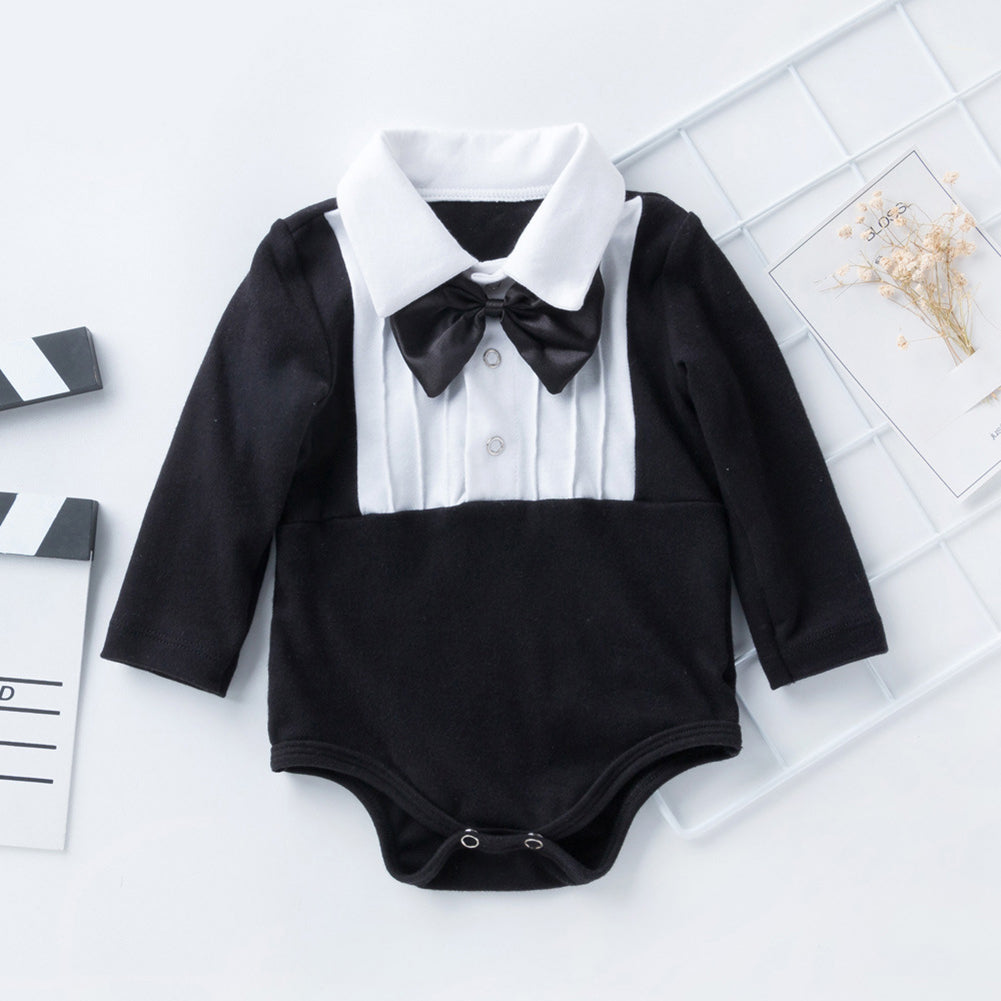 Fashion Bow Tie Long Sleeve Infant Baby Boys Cotton Romper Jumpsuit Clothes