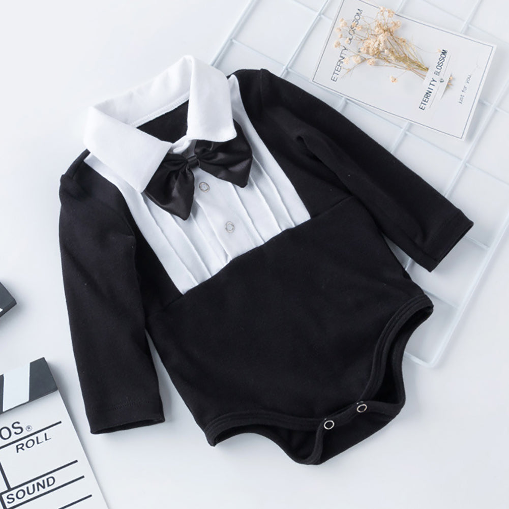 Fashion Bow Tie Long Sleeve Infant Baby Boys Cotton Romper Jumpsuit Clothes