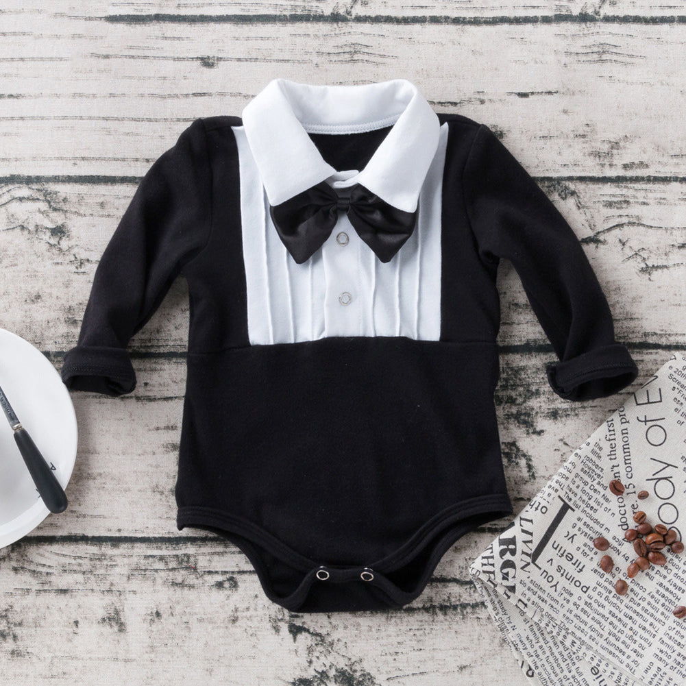 Fashion Bow Tie Long Sleeve Infant Baby Boys Cotton Romper Jumpsuit Clothes