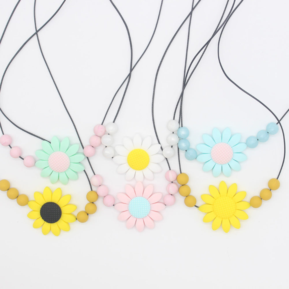 Infant Baby Lovely Sunflower Beads Silicone Pendant Necklace Chewing Teether Toy